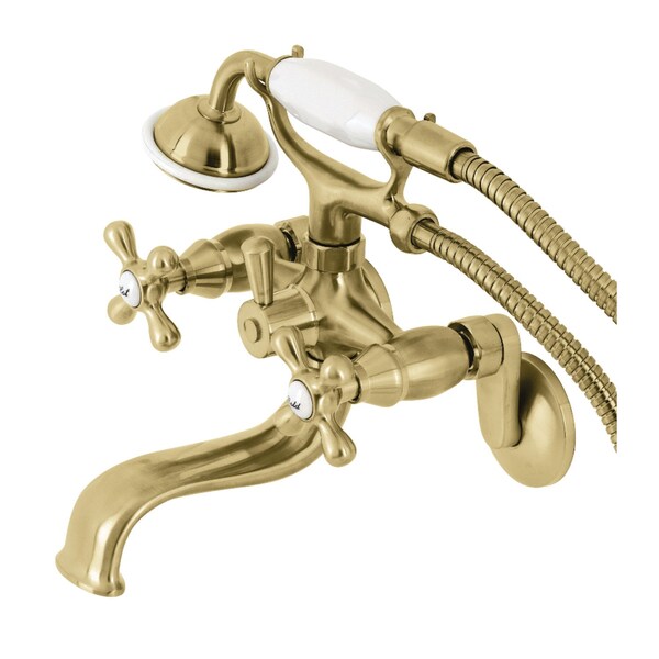Kingston Brass KS226SB Wall Mount Tub Faucet with Hand Shower, Brushed Brass KS226SB - main